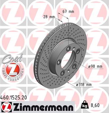 Zimmermann 460.1525.20 - Тормозной диск autospares.lv