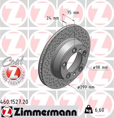 Zimmermann 460.1527.20 - Тормозной диск autospares.lv