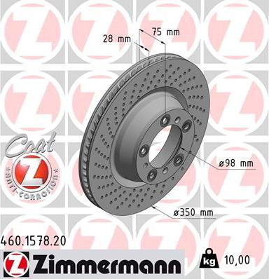Zimmermann 460.1578.20 - Тормозной диск autospares.lv