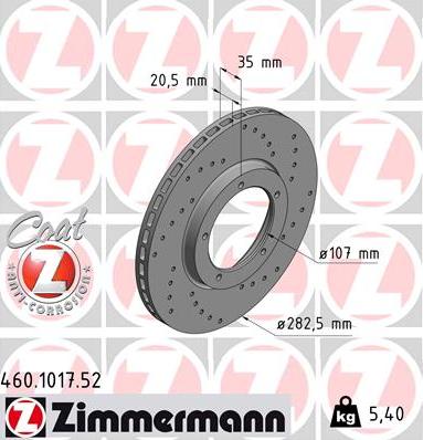 Zimmermann 460.1017.52 - Тормозной диск autospares.lv