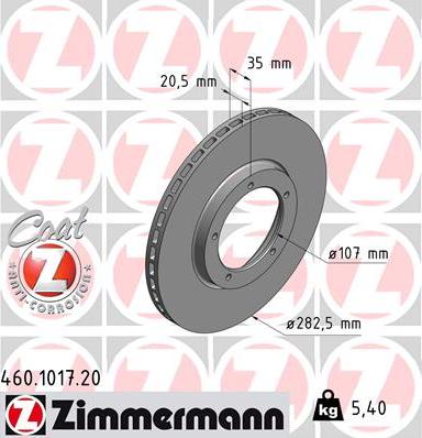 Zimmermann 460.1017.20 - Тормозной диск autospares.lv