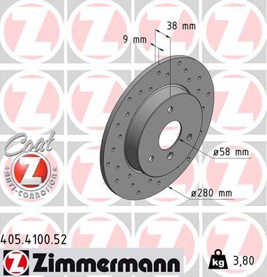 Zimmermann 405.4100.52 - Тормозной диск autospares.lv