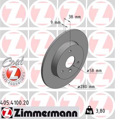 Zimmermann 405.4100.20 - Тормозной диск autospares.lv
