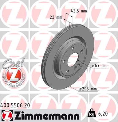 Zimmermann 400.5506.20 - Тормозной диск autospares.lv