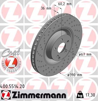 Zimmermann 400.5514.20 - Тормозной диск autospares.lv