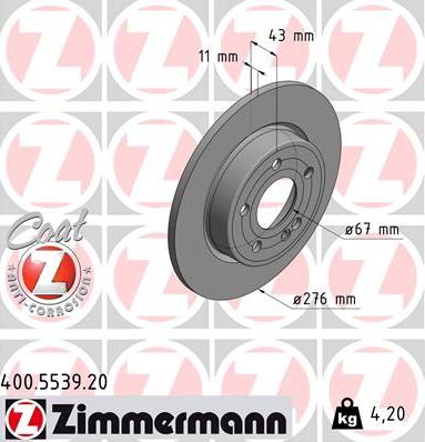 Zimmermann 400.5539.20 - Тормозной диск autospares.lv