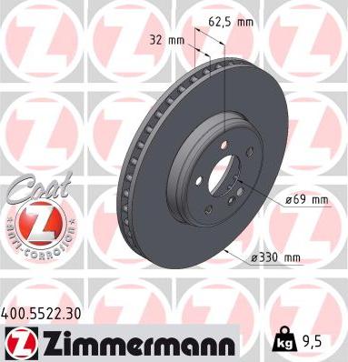 Zimmermann 400.5522.30 - Тормозной диск autospares.lv