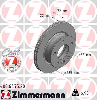 Zimmermann 400.6475.20 - Тормозной диск autospares.lv