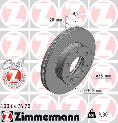 Zimmermann 400.6476.20 - Тормозной диск autospares.lv