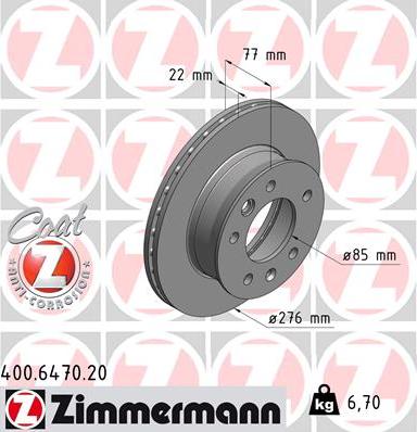 Zimmermann 400.6470.20 - Тормозной диск autospares.lv