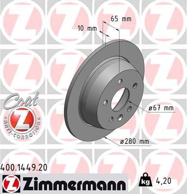 Zimmermann 400.1449.20 - Тормозной диск autospares.lv