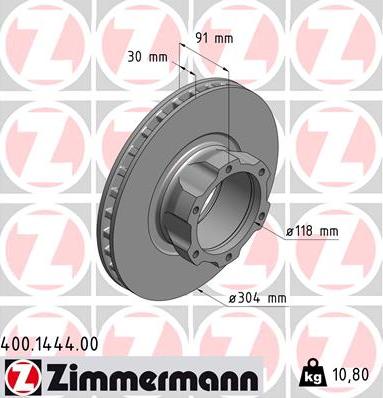 Zimmermann 400.1444.00 - Тормозной диск autospares.lv