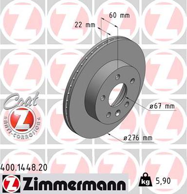 Zimmermann 400.1448.20 - Тормозной диск autospares.lv