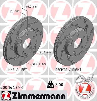 Zimmermann 400.1443.53 - Тормозной диск autospares.lv