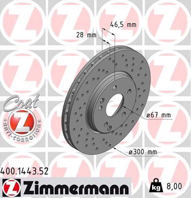 Zimmermann 400.1443.52 - Тормозной диск autospares.lv
