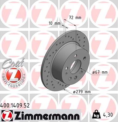 Zimmermann 400.1409.52 - Тормозной диск autospares.lv