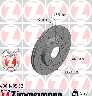 Zimmermann 400.1405.52 - Тормозной диск autospares.lv