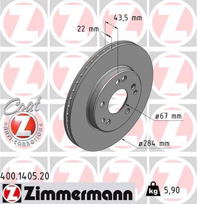 Zimmermann 400.1405.20 - Тормозной диск autospares.lv