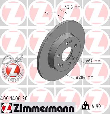 Zimmermann 400.1406.20 - Тормозной диск autospares.lv