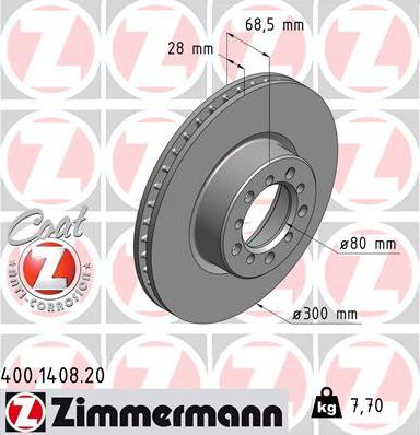 Zimmermann 400.1408.20 - Тормозной диск autospares.lv