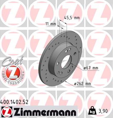 Zimmermann 400.1402.52 - Тормозной диск autospares.lv