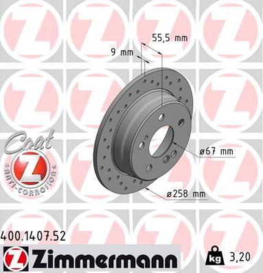 Zimmermann 400.1407.52 - Тормозной диск autospares.lv