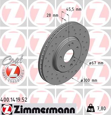 Zimmermann 400.1419.52 - Тормозной диск autospares.lv