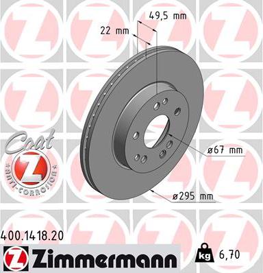 Zimmermann 400.1418.20 - Тормозной диск autospares.lv