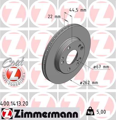 Zimmermann 400.1413.20 - Тормозной диск autospares.lv