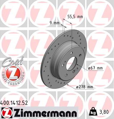 Zimmermann 400.1412.52 - Тормозной диск autospares.lv