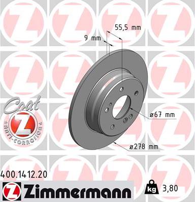 Zimmermann 400.1412.20 - Тормозной диск autospares.lv