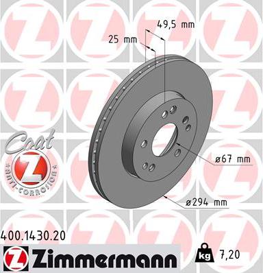 Zimmermann 400.1430.20 - Тормозной диск autospares.lv