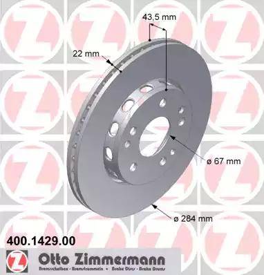 Zimmermann 400.1429.00 - Тормозной диск autospares.lv