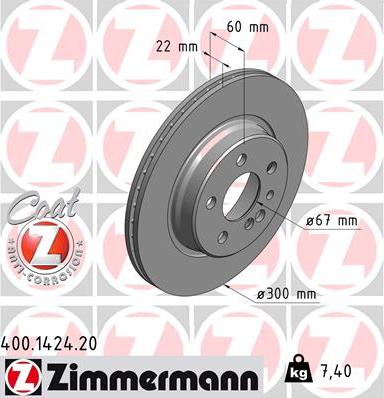 Zimmermann 400.1424.20 - Тормозной диск autospares.lv