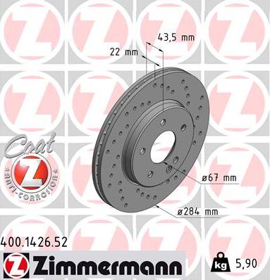 Zimmermann 400.1426.52 - Тормозной диск autospares.lv