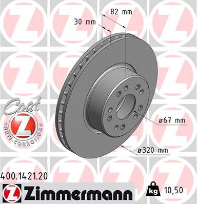 Zimmermann 400.1421.20 - Тормозной диск autospares.lv