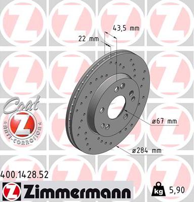 Zimmermann 400.1428.52 - Тормозной диск autospares.lv