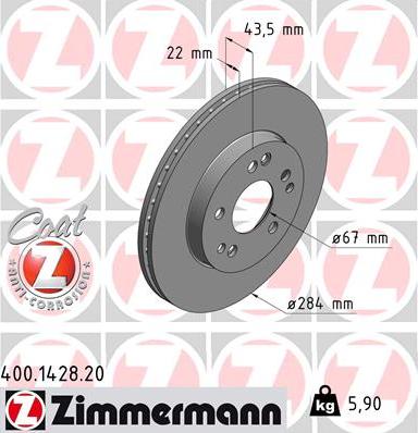 Zimmermann 400.1428.20 - Тормозной диск autospares.lv