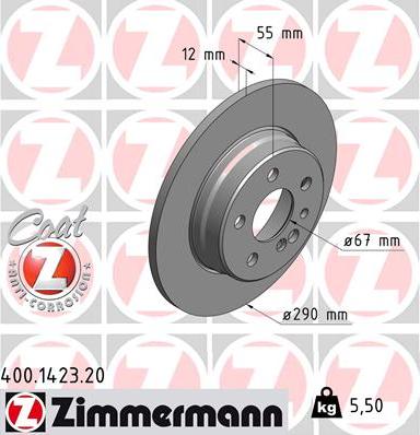 Zimmermann 400.1423.20 - Тормозной диск autospares.lv