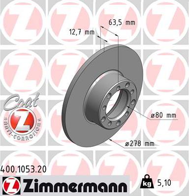 Zimmermann 400.1053.20 - Тормозной диск autospares.lv