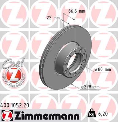 Zimmermann 400.1052.20 - Тормозной диск autospares.lv