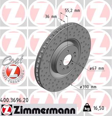 Zimmermann 400.3696.20 - Тормозной диск autospares.lv