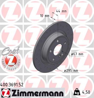 Zimmermann 400.3691.52 - Тормозной диск autospares.lv