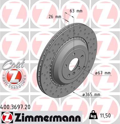 Zimmermann 400.3697.20 - Тормозной диск autospares.lv