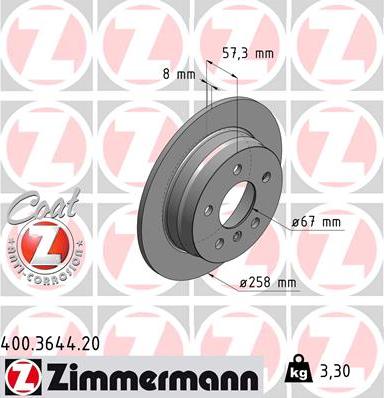 Zimmermann 400.3644.20 - Тормозной диск autospares.lv