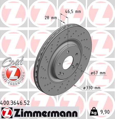 Zimmermann 400.3646.52 - Тормозной диск autospares.lv