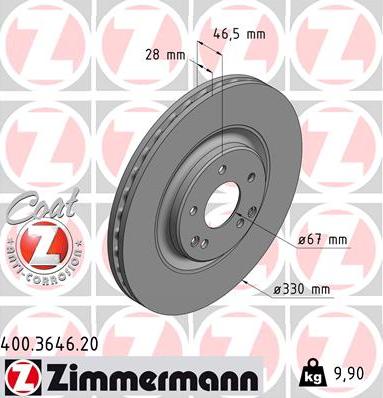 Zimmermann 400.3646.20 - Тормозной диск autospares.lv