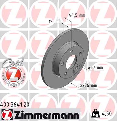 Zimmermann 400.3641.20 - Тормозной диск autospares.lv