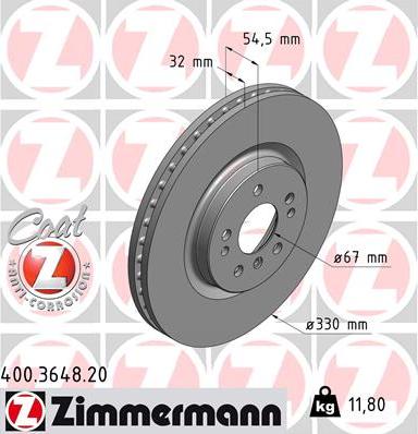 Zimmermann 400.3648.20 - Тормозной диск autospares.lv