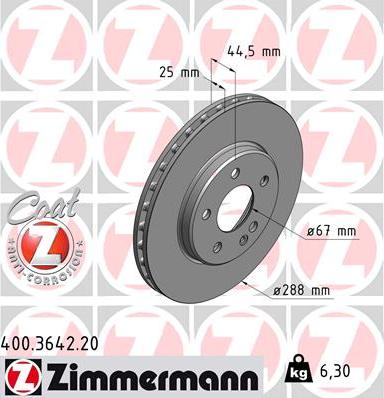 Zimmermann 400.3642.20 - Тормозной диск autospares.lv